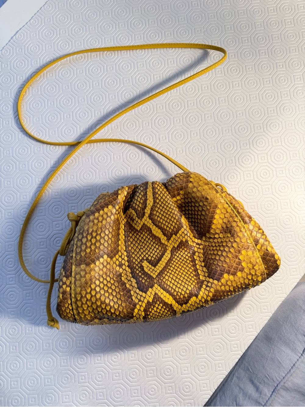 Bottega Veneta Yellow Snakeskin-Pattern Crossbody Pouch